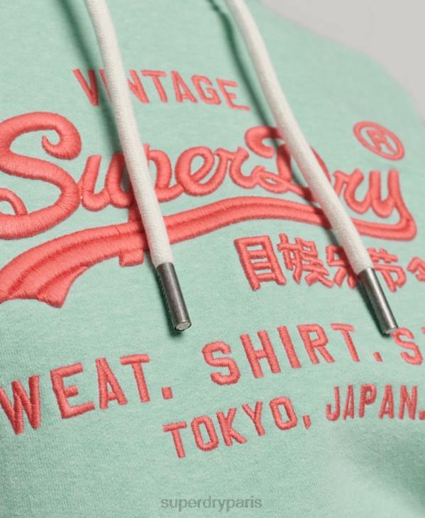 Superdry femmes sweat à capuche à logo vintage fluo D64Z3334 vêtements vert