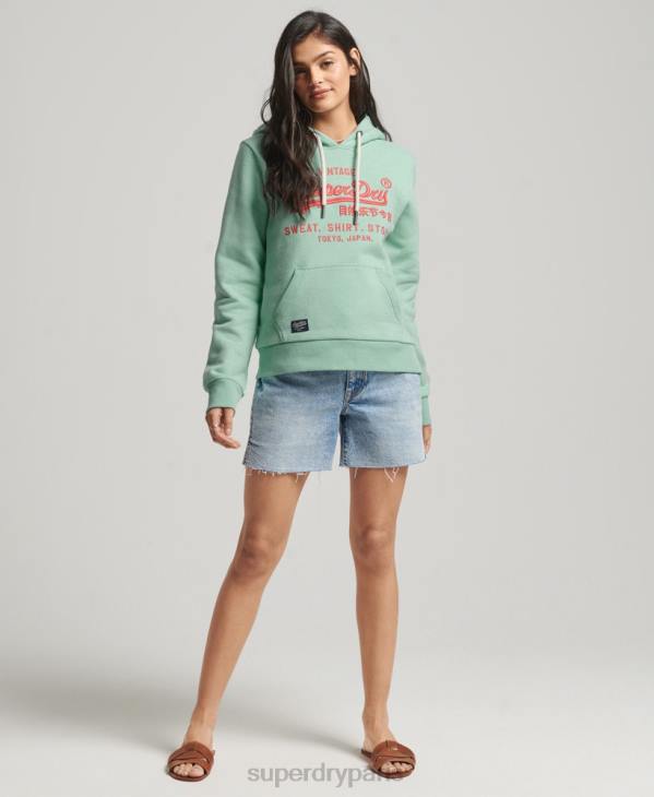 Superdry femmes sweat à capuche à logo vintage fluo D64Z3334 vêtements vert