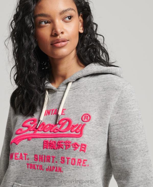 Superdry femmes sweat à capuche à logo vintage fluo D64Z3417 vêtements gris