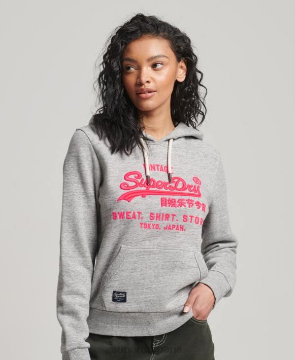 Superdry femmes sweat à capuche à logo vintage fluo D64Z3417 vêtements gris