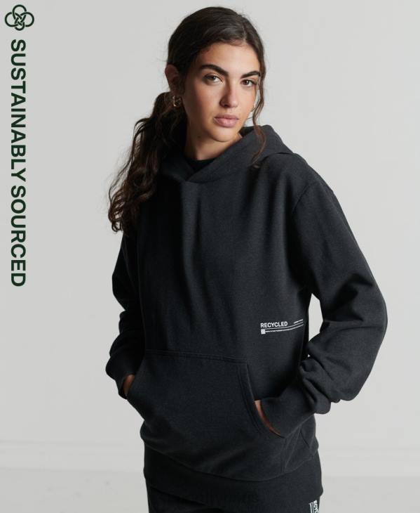 Superdry femmes sweat à capuche mi-long recyclé D64Z5973 vêtements noir