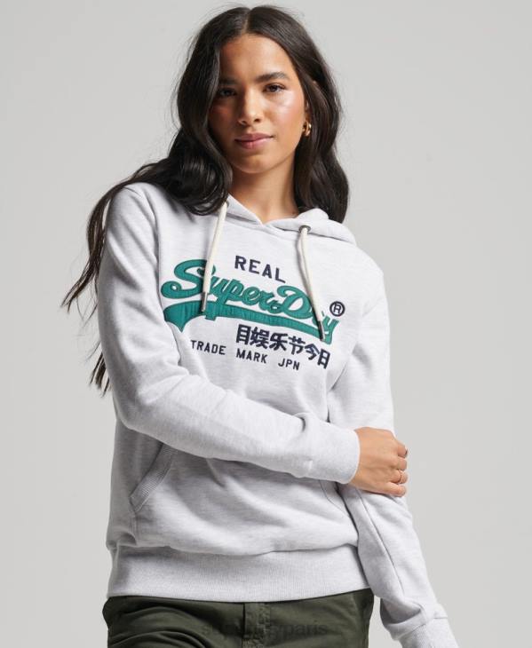 Superdry femmes sweat à capuche non brossé Heritage à logo vintage D64Z3409 vêtements gris clair