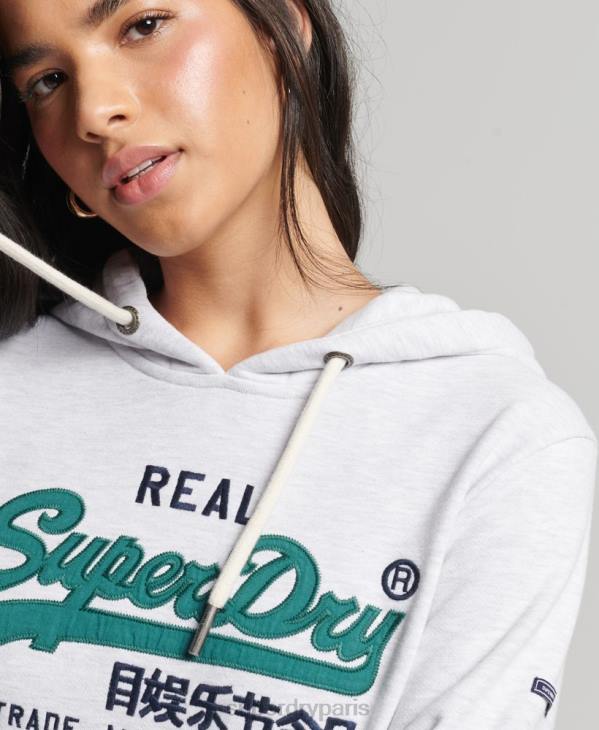 Superdry femmes sweat à capuche non brossé Heritage à logo vintage D64Z3409 vêtements gris clair