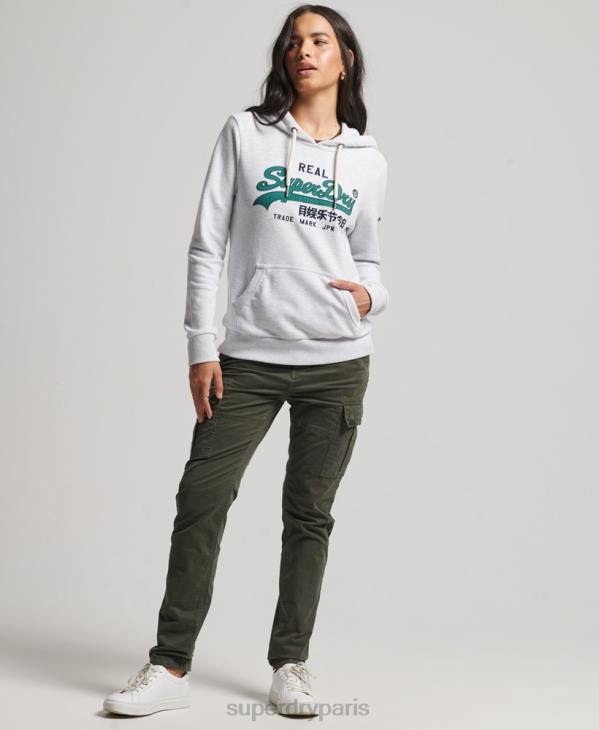 Superdry femmes sweat à capuche non brossé Heritage à logo vintage D64Z3409 vêtements gris clair