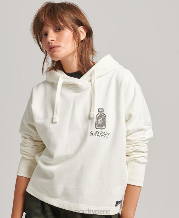 Superdry femmes sweat à capuche nostalgia patch D64Z5819 vêtements blanc