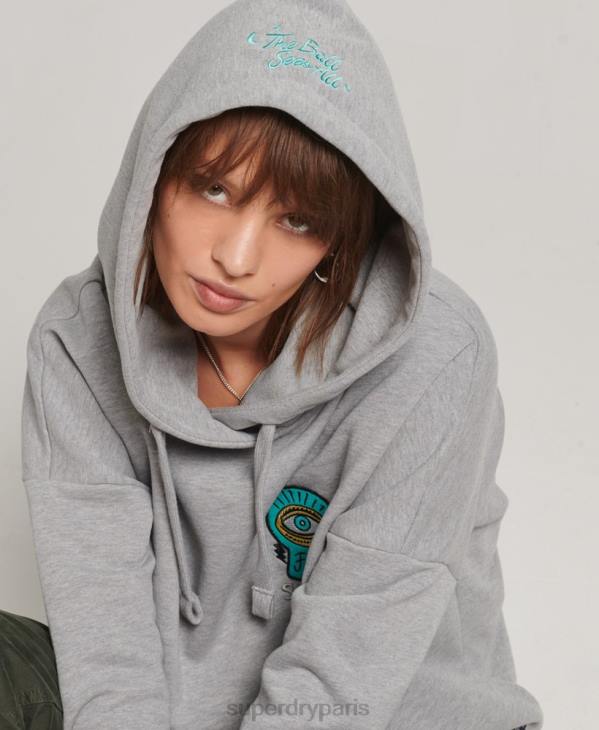 Superdry femmes sweat à capuche nostalgia patch D64Z5986 vêtements gris