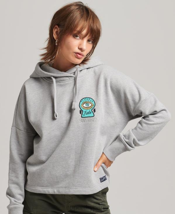 Superdry femmes sweat à capuche nostalgia patch D64Z5986 vêtements gris