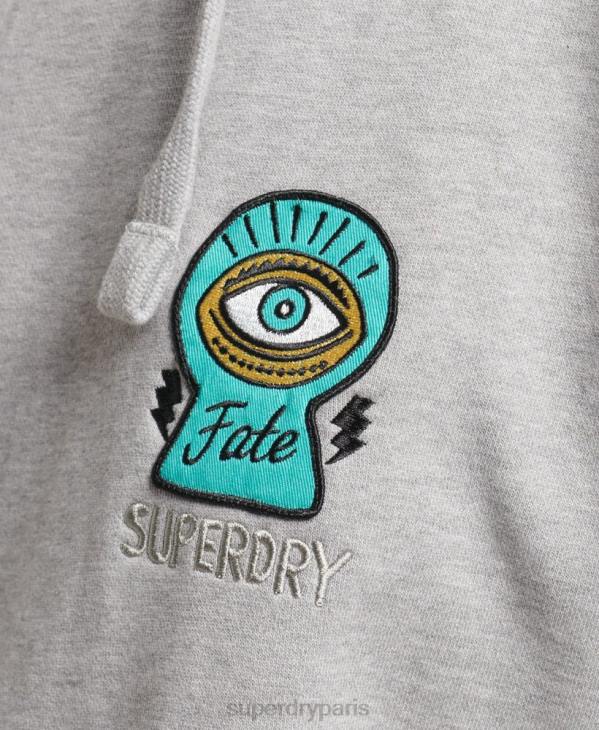 Superdry femmes sweat à capuche nostalgia patch D64Z5986 vêtements gris