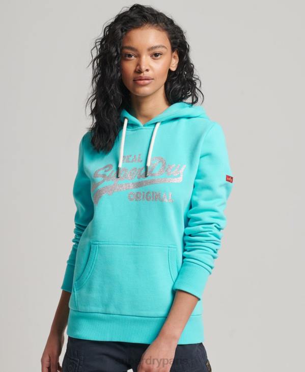 Superdry femmes sweat à capuche original à logo vintage D64Z3423 vêtements turquoise