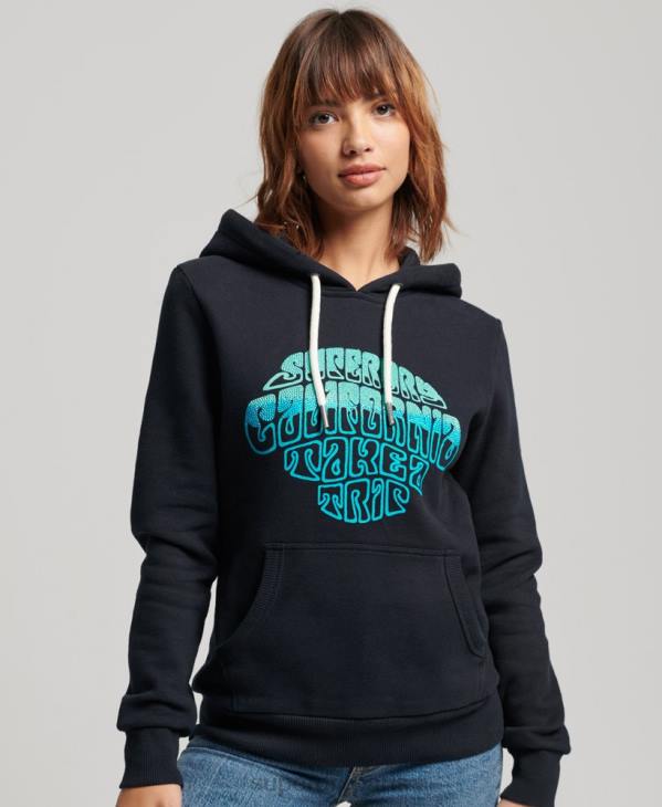 Superdry femmes sweat à capuche orné D64Z2160 vêtements marine