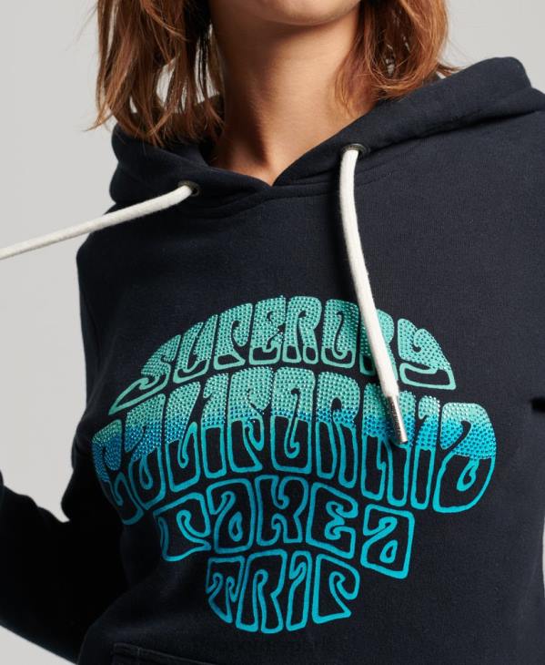 Superdry femmes sweat à capuche orné D64Z2160 vêtements marine