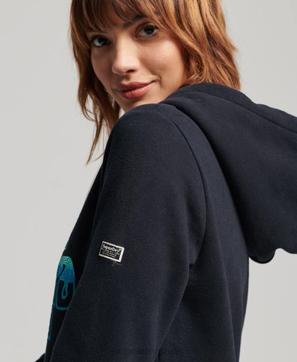 Superdry femmes sweat à capuche orné D64Z2160 vêtements marine