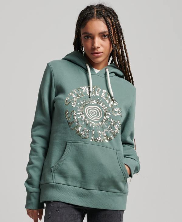 Superdry femmes sweat à capuche orné D64Z2298 vêtements vert