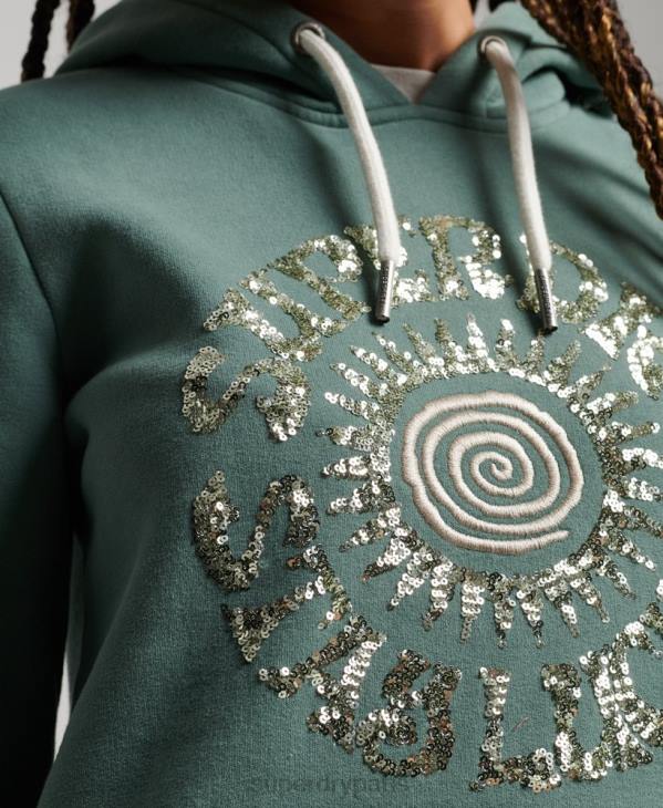Superdry femmes sweat à capuche orné D64Z2298 vêtements vert