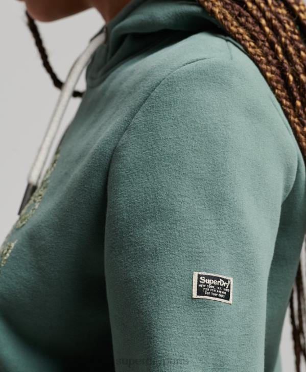 Superdry femmes sweat à capuche orné D64Z2298 vêtements vert