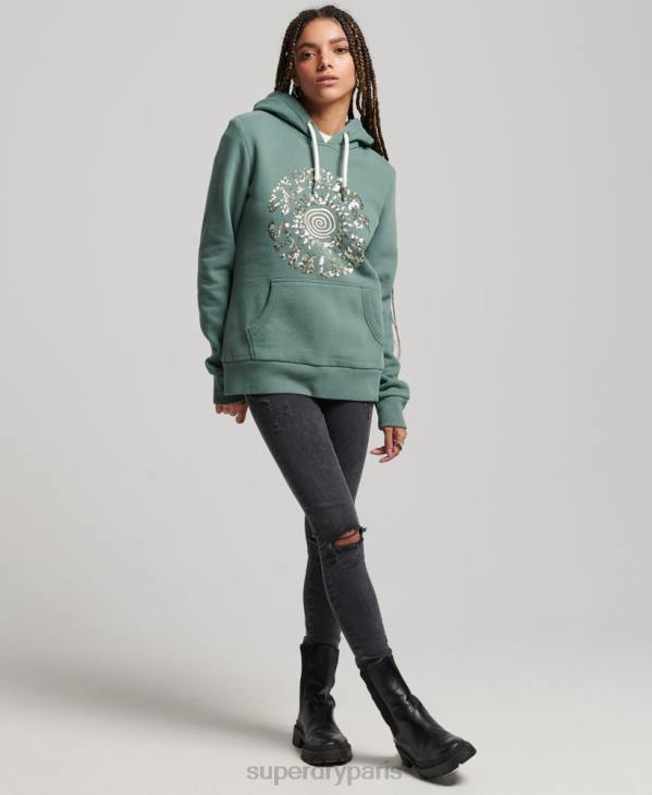 Superdry femmes sweat à capuche orné D64Z2298 vêtements vert