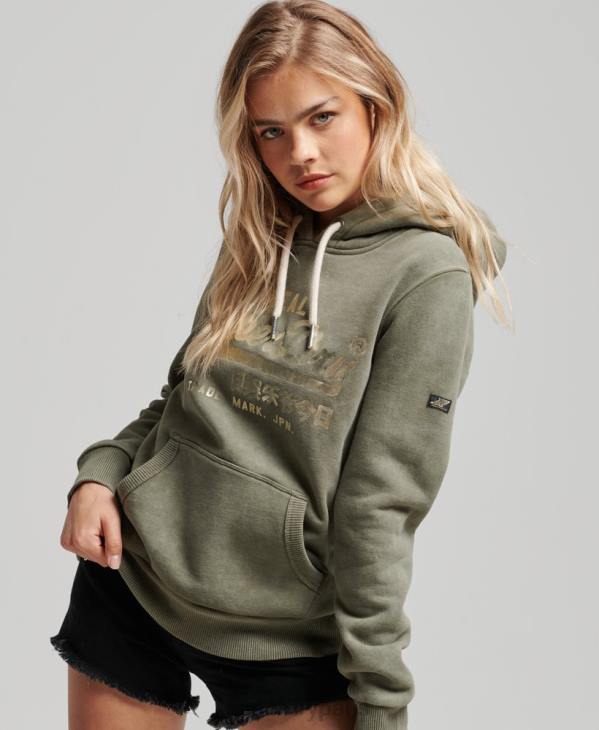 Superdry femmes sweat à capuche orné D64Z3284 vêtements vert
