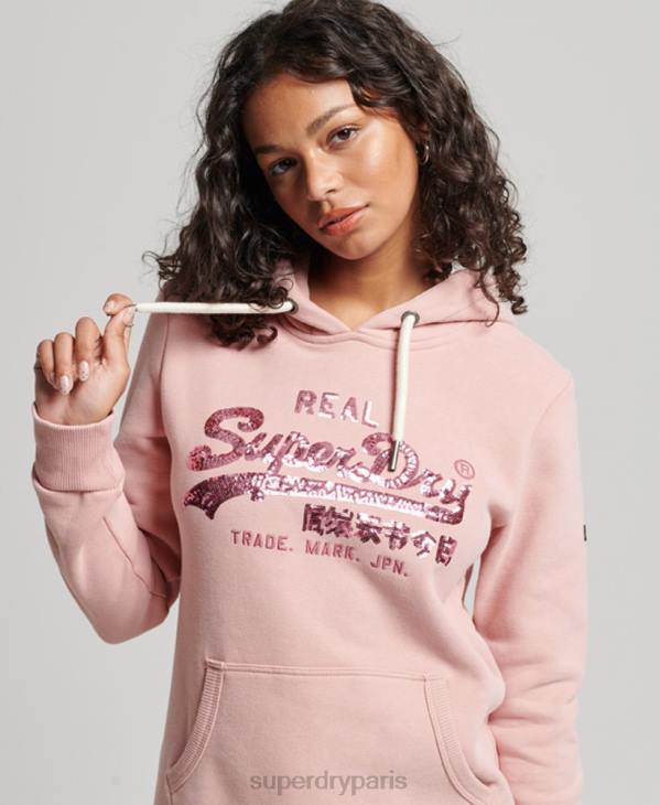 Superdry femmes sweat à capuche orné D64Z3314 vêtements rose