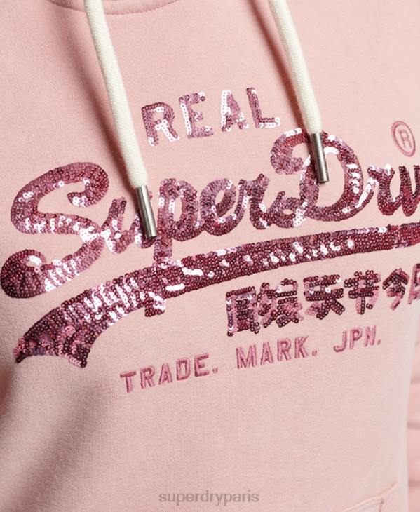 Superdry femmes sweat à capuche orné D64Z3314 vêtements rose