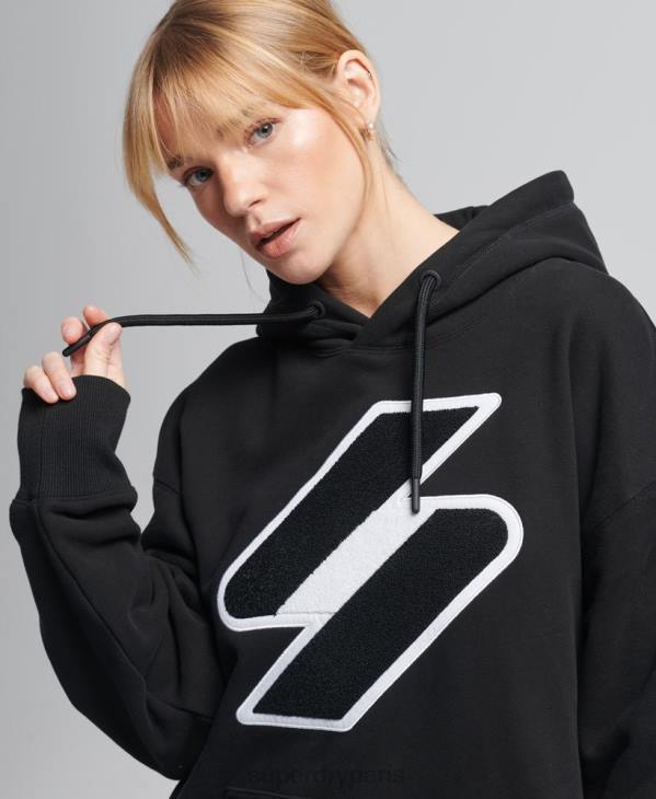 Superdry femmes sweat à capuche oversize code chenille D64Z5954 vêtements noir