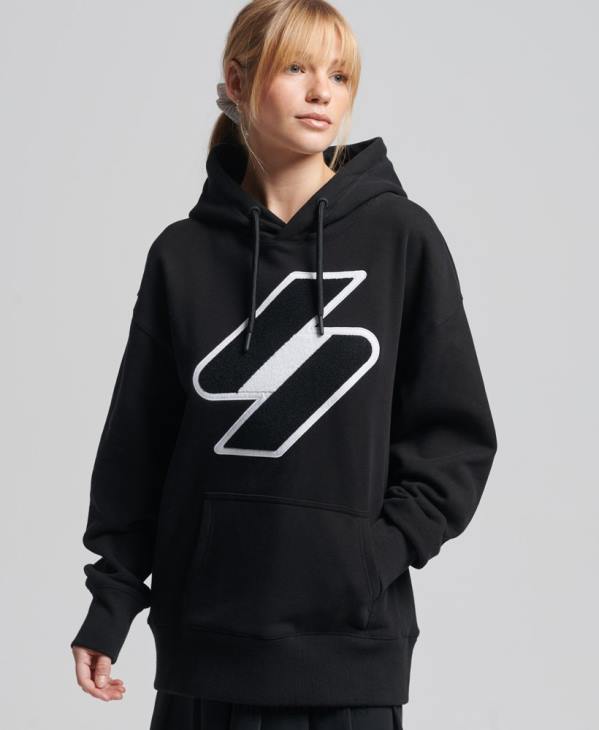 Superdry femmes sweat à capuche oversize code chenille D64Z5954 vêtements noir