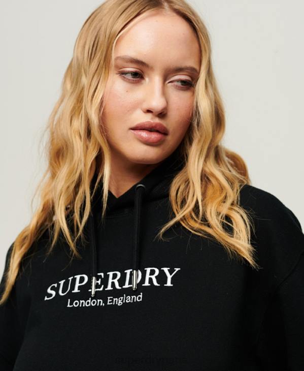 Superdry femmes sweat à capuche oversize code heraldry D64Z1982 vêtements noir