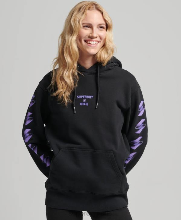 Superdry femmes sweat à capuche oversize à logo en demi-teinte D64Z3491 vêtements noir