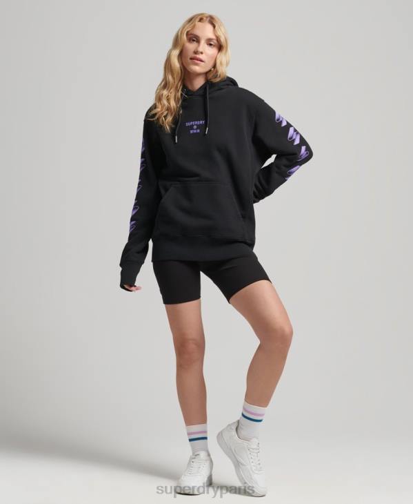 Superdry femmes sweat à capuche oversize à logo en demi-teinte D64Z3491 vêtements noir