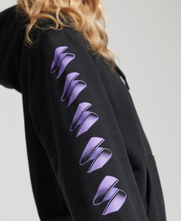 Superdry femmes sweat à capuche oversize à logo en demi-teinte D64Z3491 vêtements noir