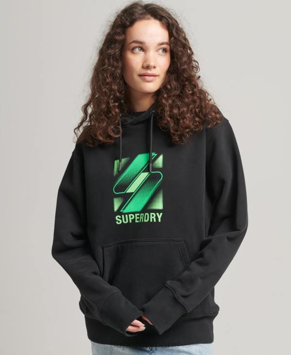 Superdry femmes sweat à capuche oversize à logo en demi-teinte D64Z5791 vêtements noir