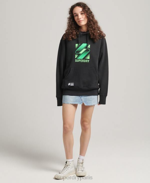 Superdry femmes sweat à capuche oversize à logo en demi-teinte D64Z5791 vêtements noir