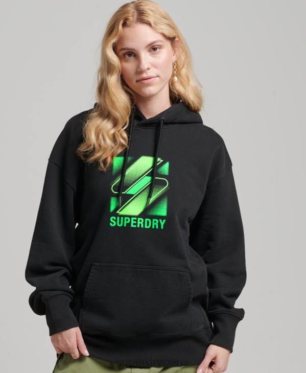 Superdry femmes sweat à capuche oversize à logo s demi-ton D64Z5923 vêtements noir