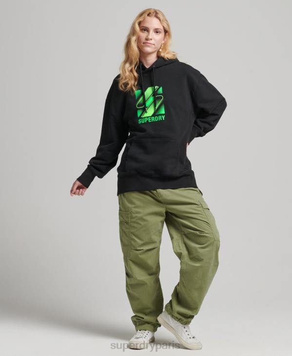 Superdry femmes sweat à capuche oversize à logo s demi-ton D64Z5923 vêtements noir