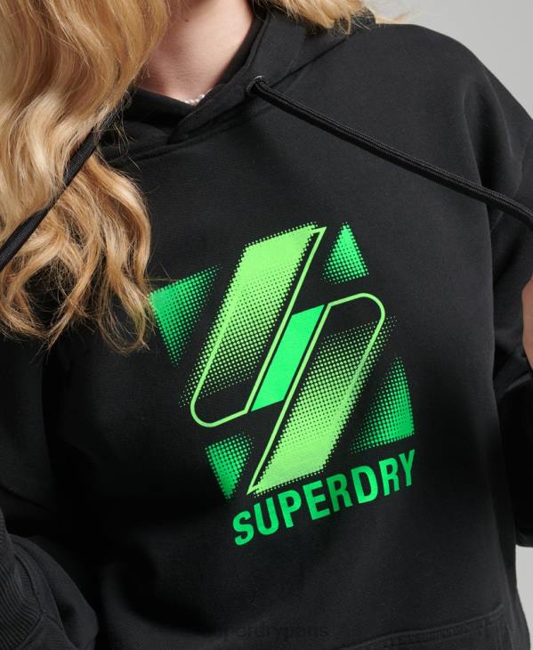 Superdry femmes sweat à capuche oversize à logo s demi-ton D64Z5923 vêtements noir