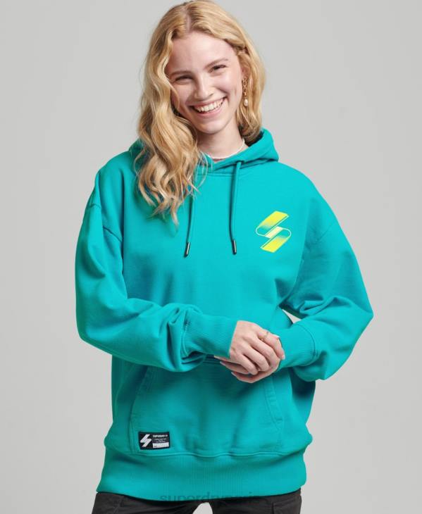 Superdry femmes sweat à capuche oversize à logo s demi-ton D64Z5933 vêtements bleu