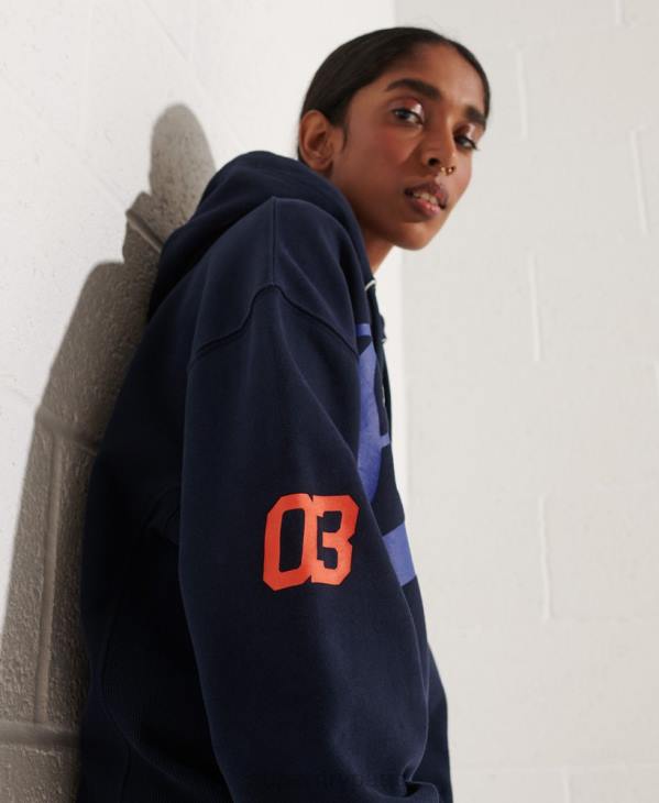 Superdry femmes sweat à capuche oversize rayé D64Z5964 vêtements marine