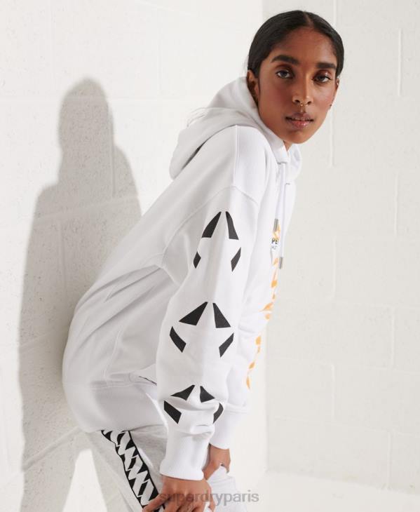 Superdry femmes sweat à capuche oversize rayé D64Z5975 vêtements blanc