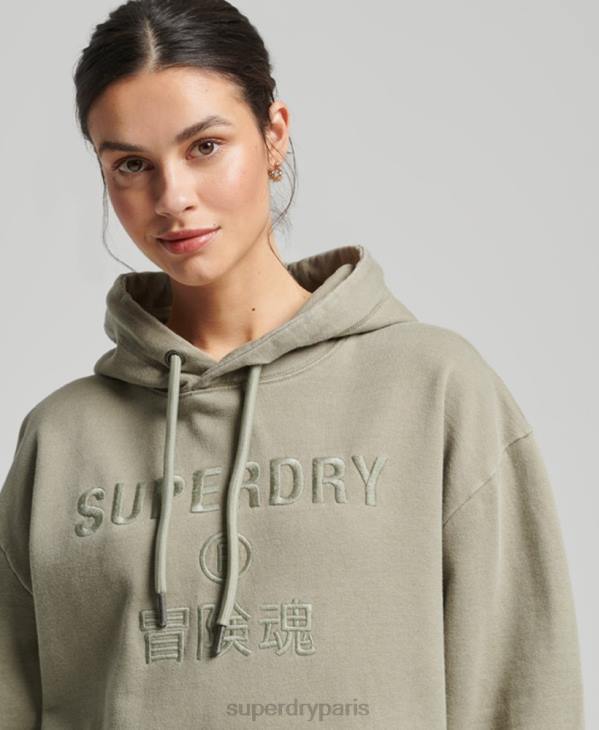 Superdry femmes sweat à capuche oversize teint en pièce avec logo code D64Z3433 vêtements kaki