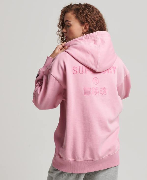Superdry femmes sweat à capuche oversize teint en pièce avec logo code D64Z3450 vêtements rose
