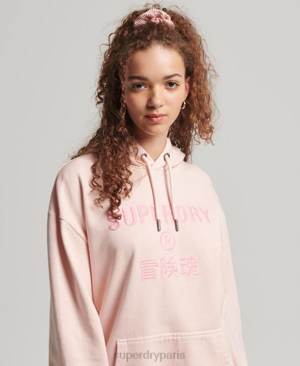 Superdry femmes sweat à capuche oversize teint en pièce avec logo code D64Z5775 vêtements rose
