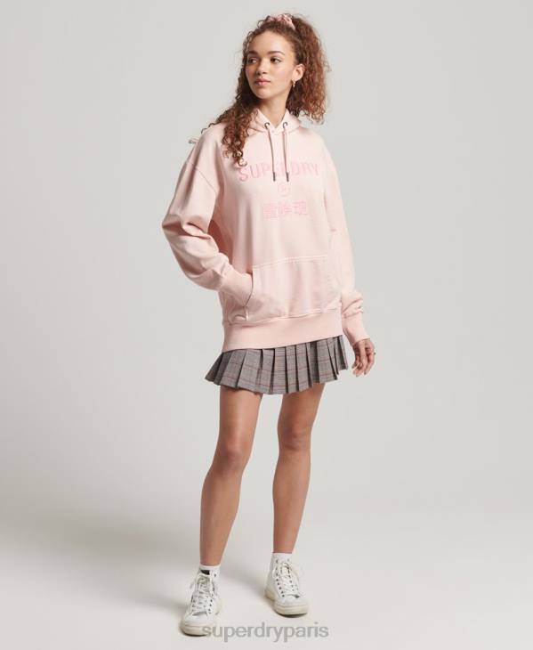 Superdry femmes sweat à capuche oversize teint en pièce avec logo code D64Z5775 vêtements rose