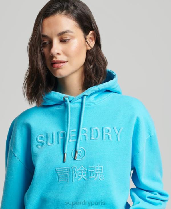 Superdry femmes sweat à capuche oversize teint en pièce avec logo code D64Z5941 vêtements turquoise