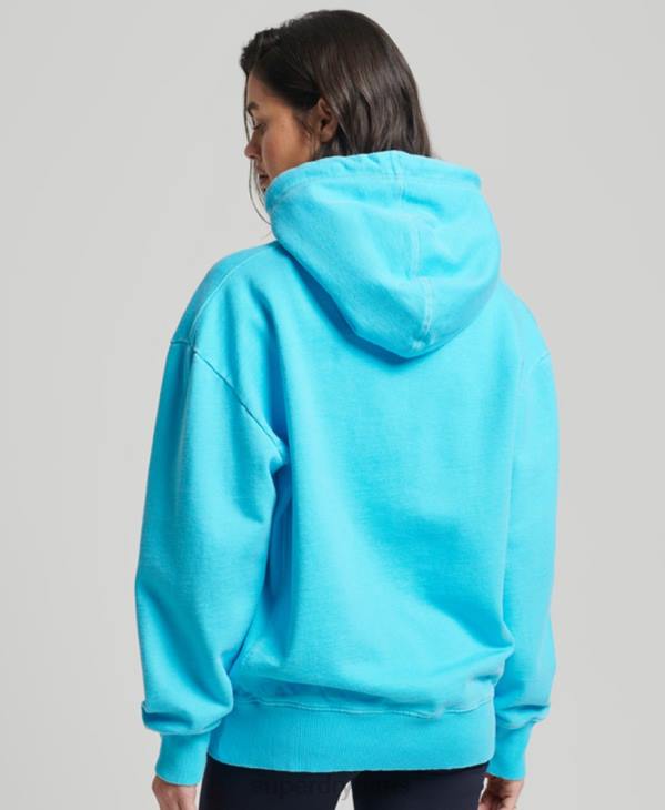 Superdry femmes sweat à capuche oversize teint en pièce avec logo code D64Z5941 vêtements turquoise