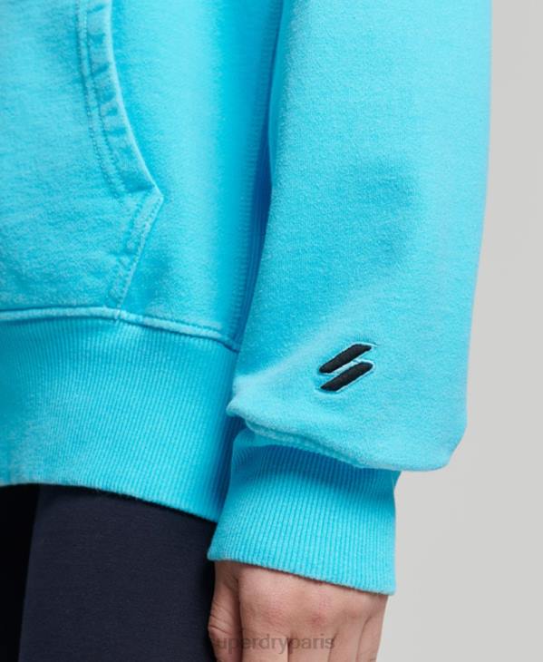 Superdry femmes sweat à capuche oversize teint en pièce avec logo code D64Z5941 vêtements turquoise