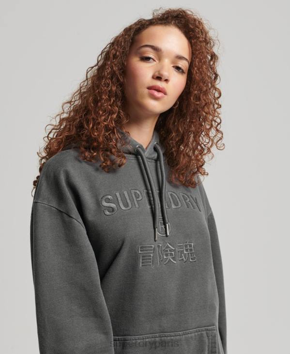 Superdry femmes sweat à capuche oversize teint en pièce avec logo code D64Z5950 vêtements noir