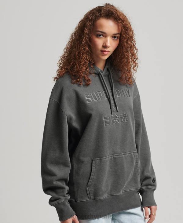 Superdry femmes sweat à capuche oversize teint en pièce avec logo code D64Z5950 vêtements noir