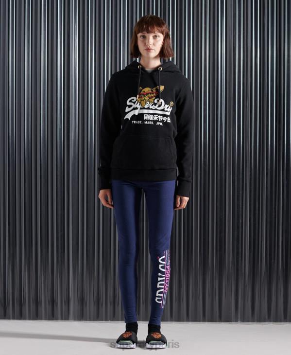 Superdry femmes sweat à capuche photo vintage logo nyc D64Z3503 vêtements noir