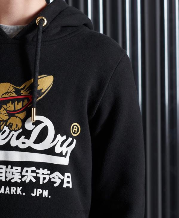 Superdry femmes sweat à capuche photo vintage logo nyc D64Z3503 vêtements noir