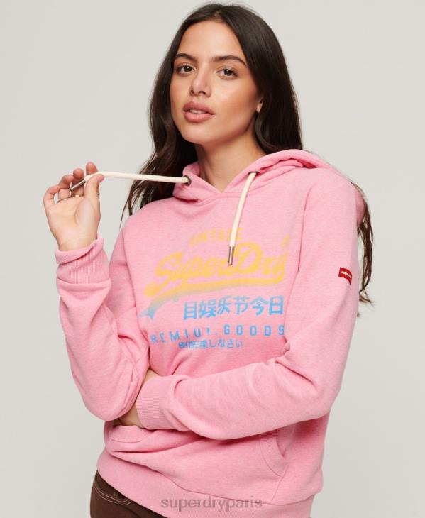 Superdry femmes sweat à capuche premium délavé à logo vintage D64Z3326 vêtements rose