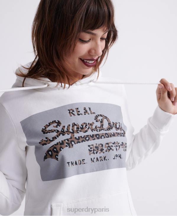 Superdry femmes sweat à capuche réfléchissant à logo vintage D64Z3511 vêtements crème